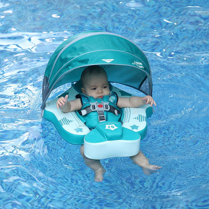 Mambobaby Baby Swim Float with Canopy, Non-Inflatable Solid Baby Float, Upgrade Soft Skin-Friendly Material Infant Swim Float