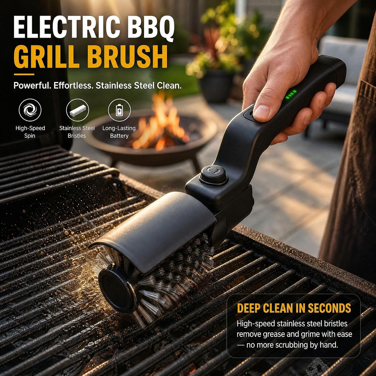 Upgraded Electric Brush,Rechargeable Cordless Grill Cleaning Brush,Stainless Steel Head,3 Speeds,90 Minutes Run Time