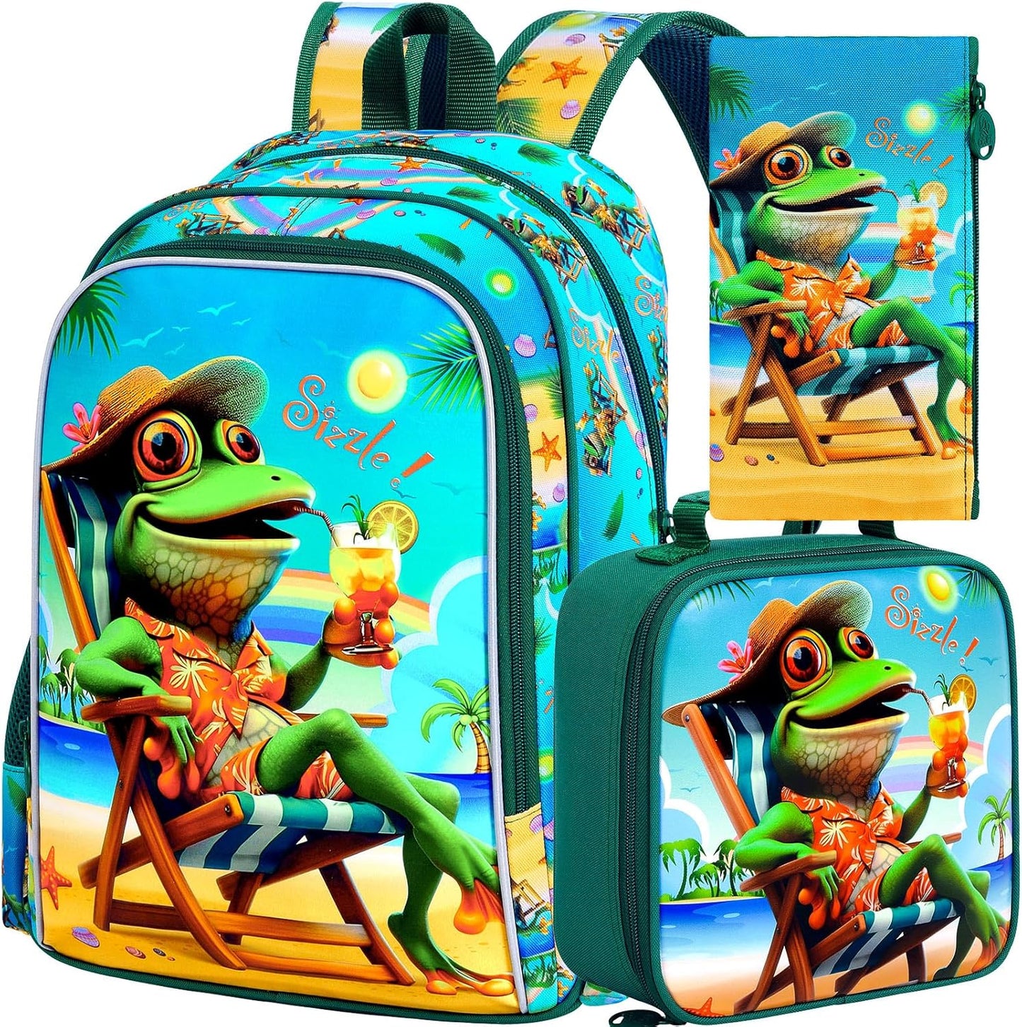 3pcs Backpack for Boys and Girls, 16” Kids Kindergarten Bookbag with Lunch Box, Cute Elementary Backpacks for Boy Girl