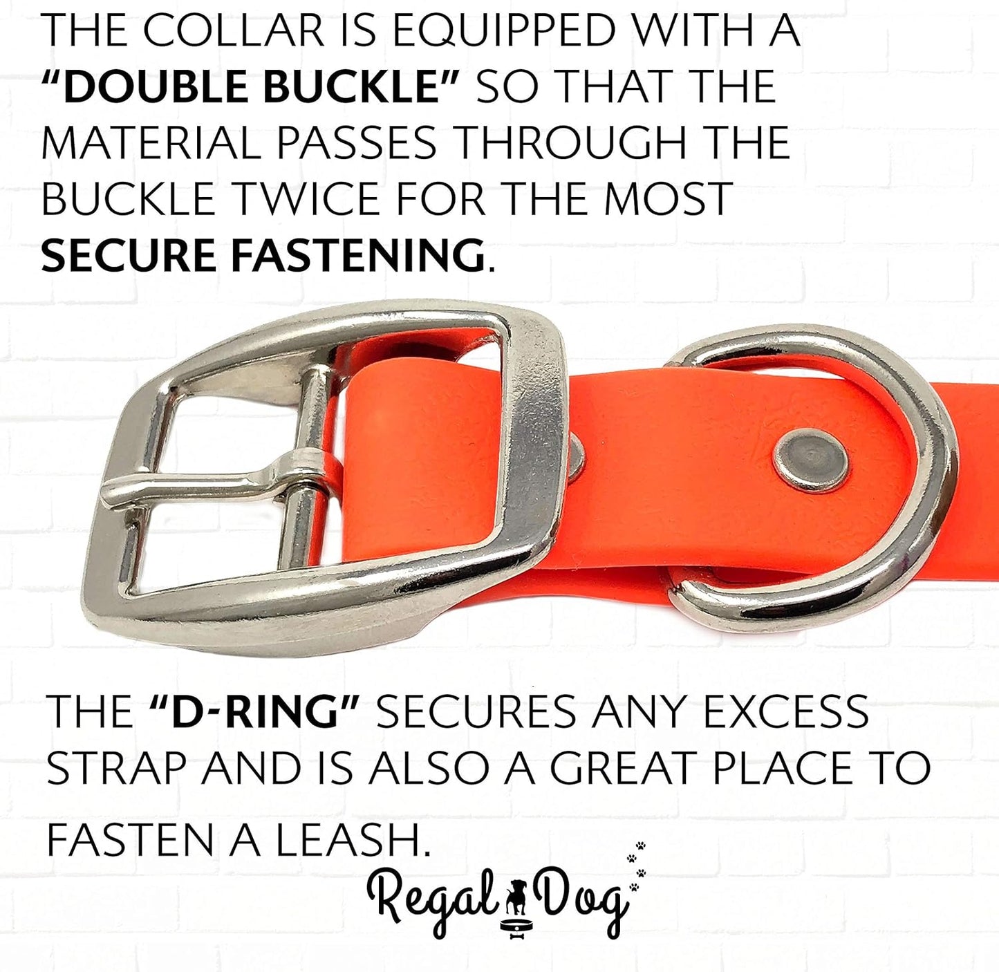 Regal Dog Products Medium Yellow Waterproof Dog Collar with Heavy Duty Double Buckle & D Ring | Vinyl Coated, Custom Fit, Adjustable Biothane Dog Collar | Chew Resistant Waterproof Collar for Dogs