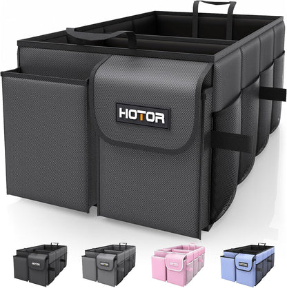 HOTOR Trunk Organizer - Car Organizer, Foldable Trunk organizer for SUVs & Sedans, Car Accessories, Tools, Sundries, 2 Compartments, Black