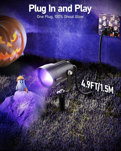 HIBOITEC 12W Halloween Black Light Spotlight Outdoor 1Pack IP65 Waterproof LED Spot Lights Landscape Lighting with US Plug for Glow Party Body Paint Yard Garden Decorations