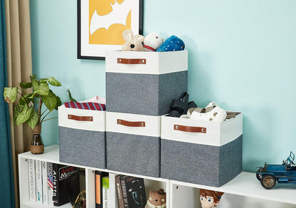 DECOMOMO Fabric Cube Storage Bin - Storage Baskets for Shelves, Kallax (Grey & White, 13 inch Cube) - 4 Pack