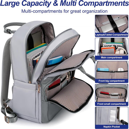 Laptop Backpack for Women Men, Water Resistant Travel Work Backpacks Purse Stylish College Business Teacher Nurse Computer Bag, Fits 17.3" Laptop Light Blue