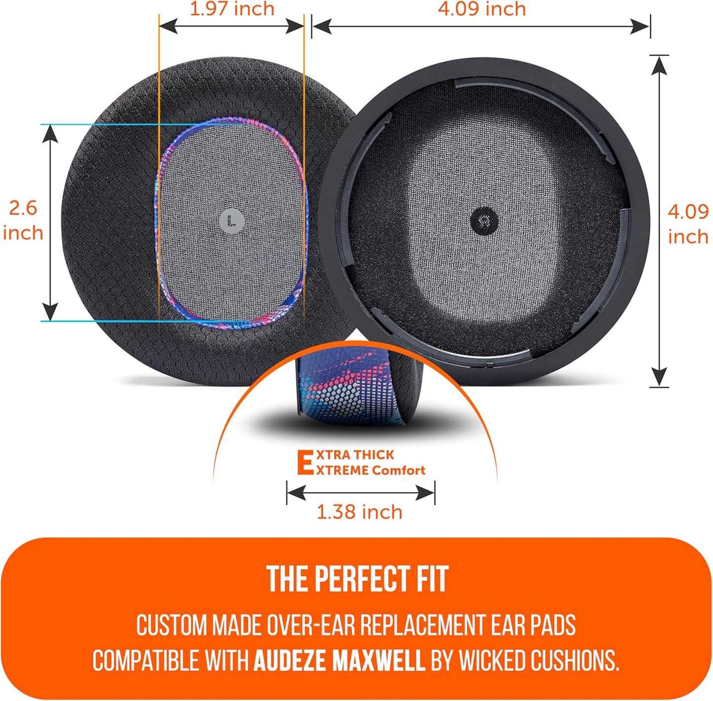 WC Freeze Maxwell - Cooling Gel Replacement Earpads for Audeze Maxwell Headphones by Wicked Cushions - Elevate Comfort, Durability, Thickness & Sound Isolation for Epic Gaming Sessions | Black