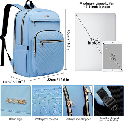 Laptop Backpack for Women Men, Water Resistant Travel Work Backpacks Purse Stylish College Business Teacher Nurse Computer Bag, Fits 17.3" Laptop Light Blue