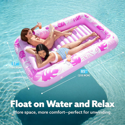 Sloosh Inflatable Tanning Pool Lounger Float-XL, 85" x 57" Extra Large Suntan Sun Tan tub for Adults, Bed Blow up, Raft Lounge Floatie, XL-Blue