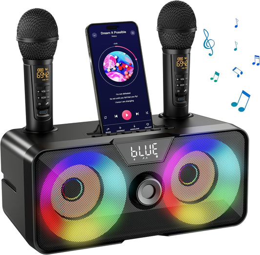 Karaoke Machine for Adults Kids with 2 UHF Wireless Microphones,Portable Bluetooth Singing PA Speaker System with LED Lights for Home Party,Outdoor/Indoor/Wedding,Church,Picnic,Birthday Gifts (SK1)