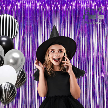 GREATRIL Iridescent Party Tinsel Fringe Backdrop Decorations - Holographic Foil Streamers Curtain for Mermaid/Under The Sea/Frozen/Ocean/Disco/Birthday Themed 3.2ft x 6.5ft - 2 PCS