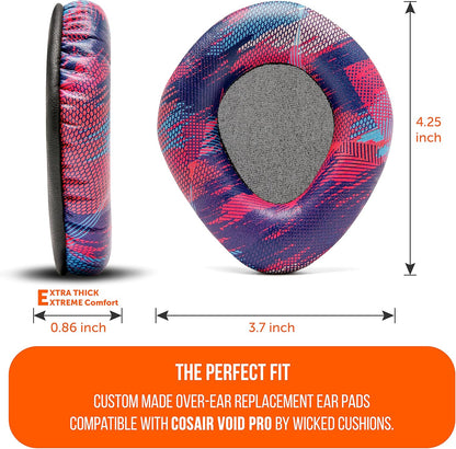 WC Upgraded Replacement Earpads for Corsair Void & Corsair Void Pro Wired & Wireless Gaming Headsets Made by Wicked Cushions | Improved Durability, Thickness, and Sound Isolation | (Speed Racer)