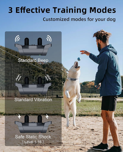 Bousnic Dog Shock Collar with Remote - [New Edition] 4000FT Dog Training Collar for Large Medium Small Dogs (8-120lbs) Waterproof Rechargeable E Collar with Beep, Vibration, Safe Shock (Bright Blue)