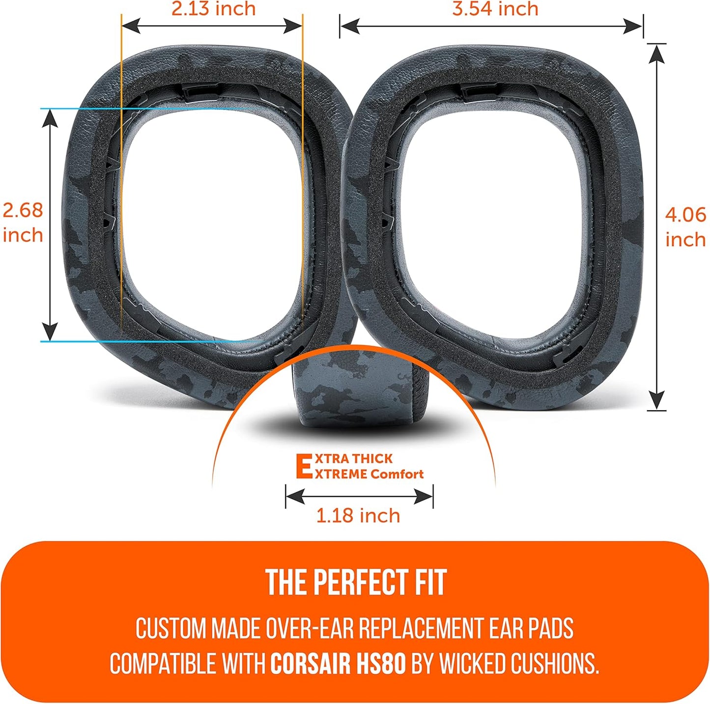 WC Freeze HS80 - Cooling Gel Earpads for Corsair HS80 RGB Wireless, Wired, & HS80 Max by Wicked Cushions - Elevate Comfort, Thickness & Sound Isolation for Epic Gaming Sessions | Black