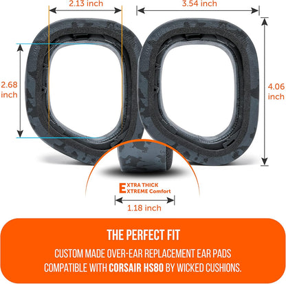 WC Freeze HS80 - Cooling Gel Earpads for Corsair HS80 RGB Wireless, Wired, & HS80 Max by Wicked Cushions - Elevate Comfort, Thickness & Sound Isolation for Epic Gaming Sessions | Black