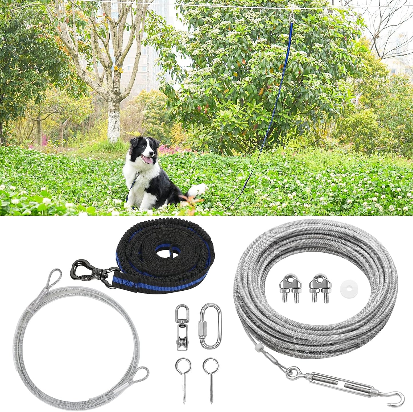 XiaZ Dog Runner Cable Dog Run Trolley Tie Out Cable Dog Chains for Outside Yard Camping Up to 250 Pound, 20 Feet
