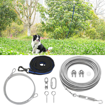 XiaZ Dog Runner Cable Dog Run Trolley Tie Out Cable Dog Chains for Outside Yard Camping Up to 250 Pound, 20 Feet