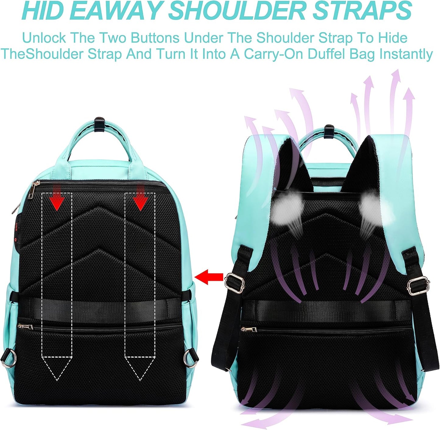 Laptop Backpack for Women Men, Water Resistant Travel Work Backpacks Purse Stylish College Business Teacher Nurse Computer Bag, Fits 17.3" Laptop Light Blue