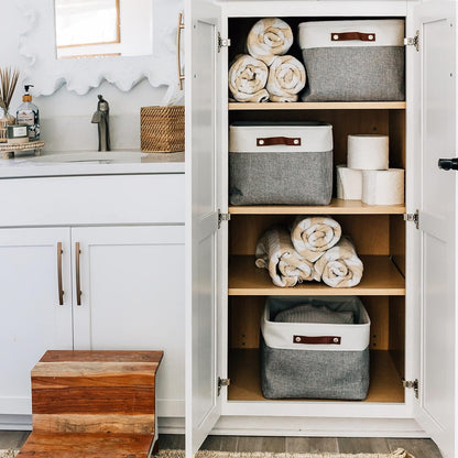 OrganiHaus Large Fabric Storage Baskets for Shelves 3 Pack, 15x11in Closet Storage Bins for Shelves, Cloth Baskets, Fabric Storage Cubes, Linen Closet Organizers, Fabric Basket, White Basket