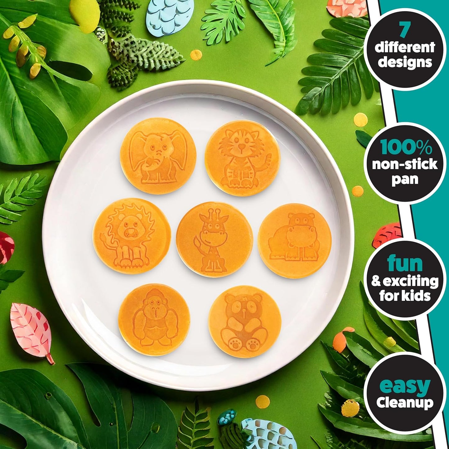 Animal Mini Pancake Pan - Make 7 Unique Flapjack Zoo Animals, Including a Elephant, Giraffe and More- Nonstick Pan Cake Maker Griddle for Breakfast Fun & Easy Cleanup, Unique Holiday Breakfast or Gift
