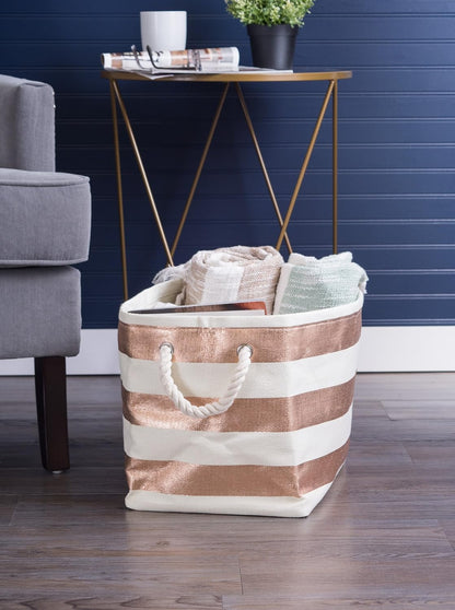 DII Storage Basket or Bin, Collapsible & Convenient Storage Solution for Office, Bedroom, Closet, Toys, Laundry (Large) - Pink Rugby Stripe