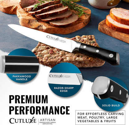 Cutluxe Butcher Knife – 10″ Cimeter Breaking Knife, Razor Sharp Forged High Carbon German Steel, Full Tang Carving Knife, Ergonomic Handle Design – Artisan Series