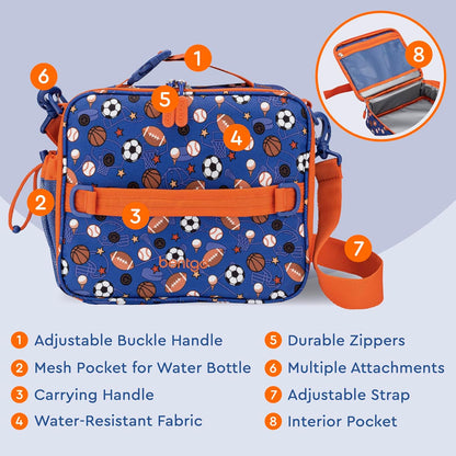 Bentgo® Kids Lunch Bag - Durable, Double Insulated, Water-Resistant Fabric, Interior & Exterior Zippered Pockets, Water Bottle Holder - Ideal for Children 3+ (Shark)