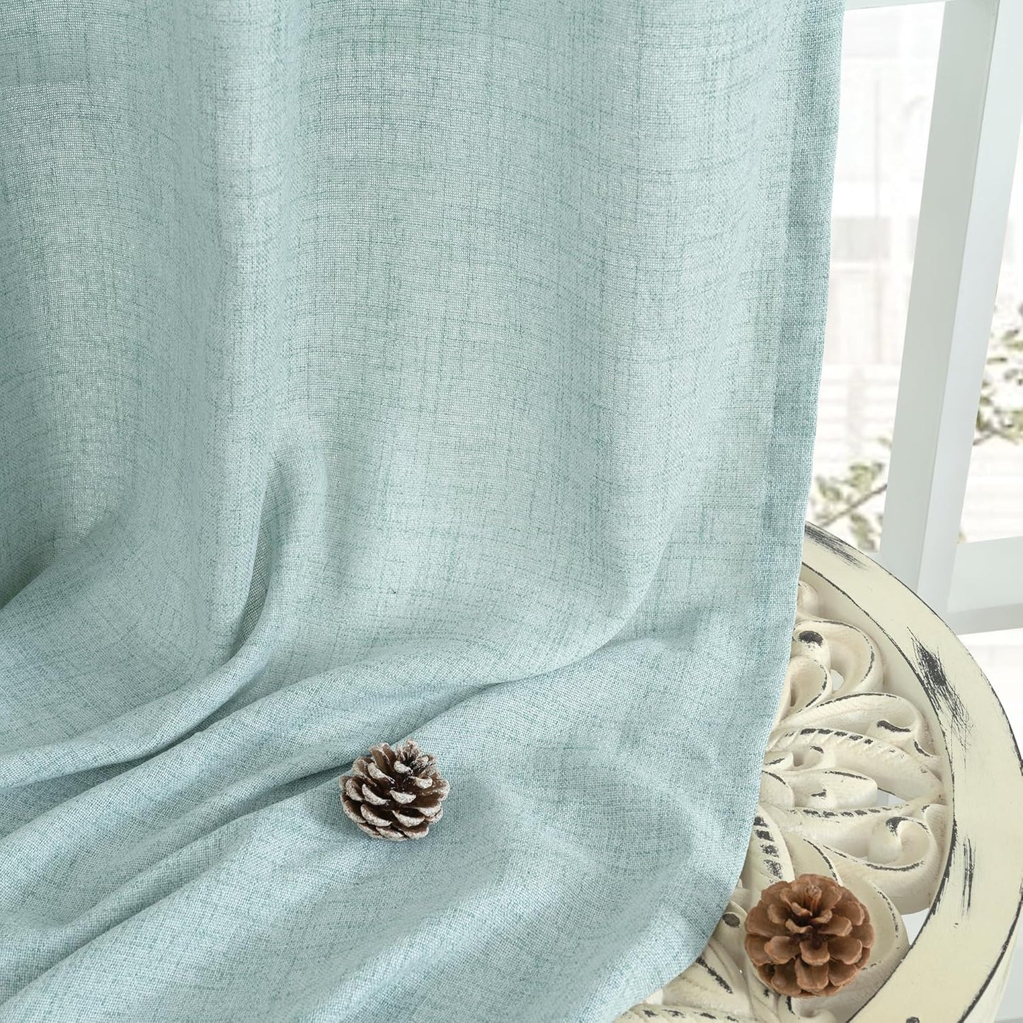 YoungsTex Natural Linen Curtains 84 Inch Long for Living Room Bedroom Grommet Top Light Filtering Privacy Linen Textured Window Semi Sheer Drapes, 2 Panels, 52x84 Inch, Natural