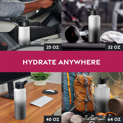 FineDine Water Bottle - Stainless Steel Insulated Water Bottle with Straw Lid, Flip Lid & Wide-Mouth Cap - Keeps Hot and Cold - 25 Oz / 739ml - Pure Pearly White