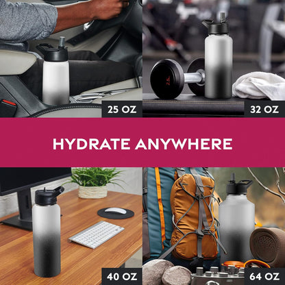 FineDine Water Bottle - Stainless Steel Insulated Water Bottle with Straw Lid, Flip Lid & Wide-Mouth Cap - Keeps Hot and Cold - 25 Oz / 739ml - Pure Pearly White