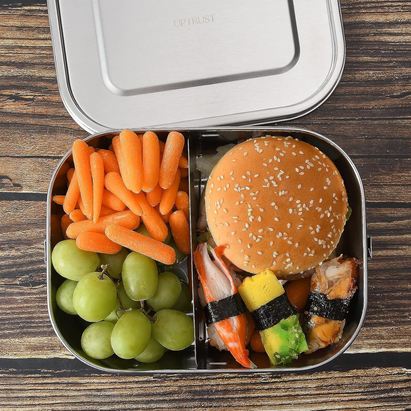 UPTRUST Leak Proof Stainless Steel Bento Lunch Container, (47OZ/1400ML) Metal Bento Lunch Box for Kids or Adults, 3 Compartment Packing Box for Work Lunch