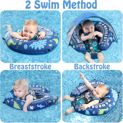 Mambobaby Baby Swim Float with Canopy, Non-Inflatable Solid Baby Float, Upgrade Soft Skin-Friendly Material Infant Swim Float