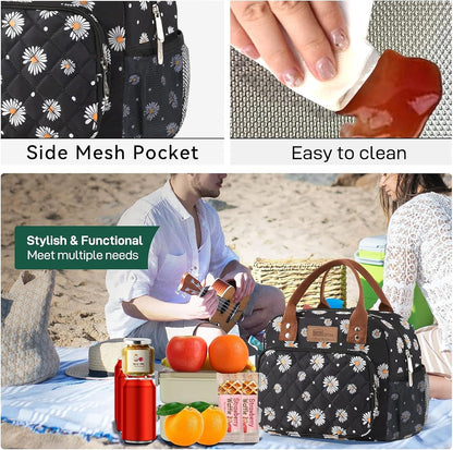 HOMESPON Lunch Bag for Woman Man Adults with Front Pocket Insulated Lunch Tote Lunch Box Container for Work Picnic or Travel(Black)