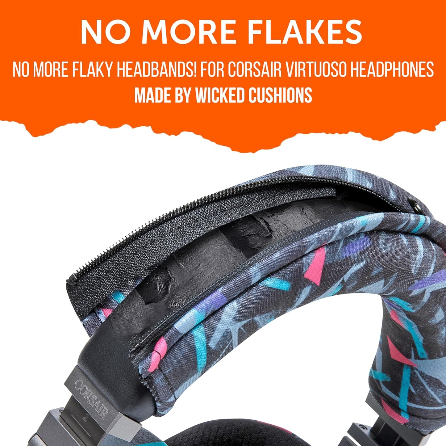 WC BandZ Virtuoso - Protective Headband Cover for Corsair Virtuoso Gaming Headsets - Machine Washable, No More Flaking Leather - Compatible with Virtuoso Wireless, XT, and SE | 90's Black