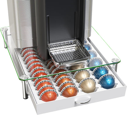 DecoBrothers Vertuo Pod Holder VertuoLine Drawer Storage for Nespresso Coffee Capsules, Crystal Tempered Glass, White