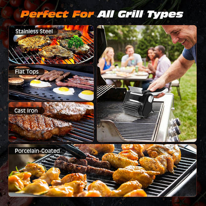 Electric Grill Brush with LED Light, Efficient Grill Cleaning Brush with 350 RPM Stainless Power Roller, Grill Brush Bristle Free Blasts Away Burnt-On Food for Gas/Charbroil Grates (Black)