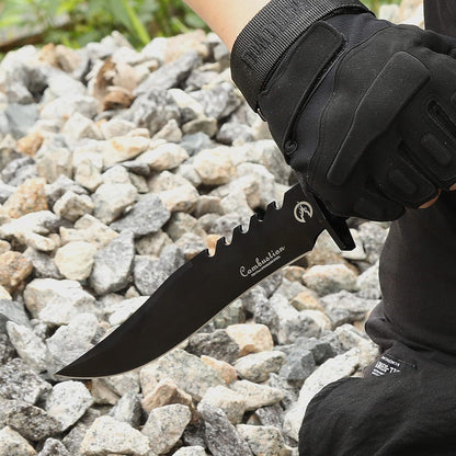 Fixed Blade Camping Knife, Hunting Knife with Nylon Sheath in Non-Slip Handle and High Carbon Stainless Steel Black Blade, Tactical Tools for Outdoor Hiking, Fishing, Carving, Diving, Bowie Combat Knife Everyday Carry