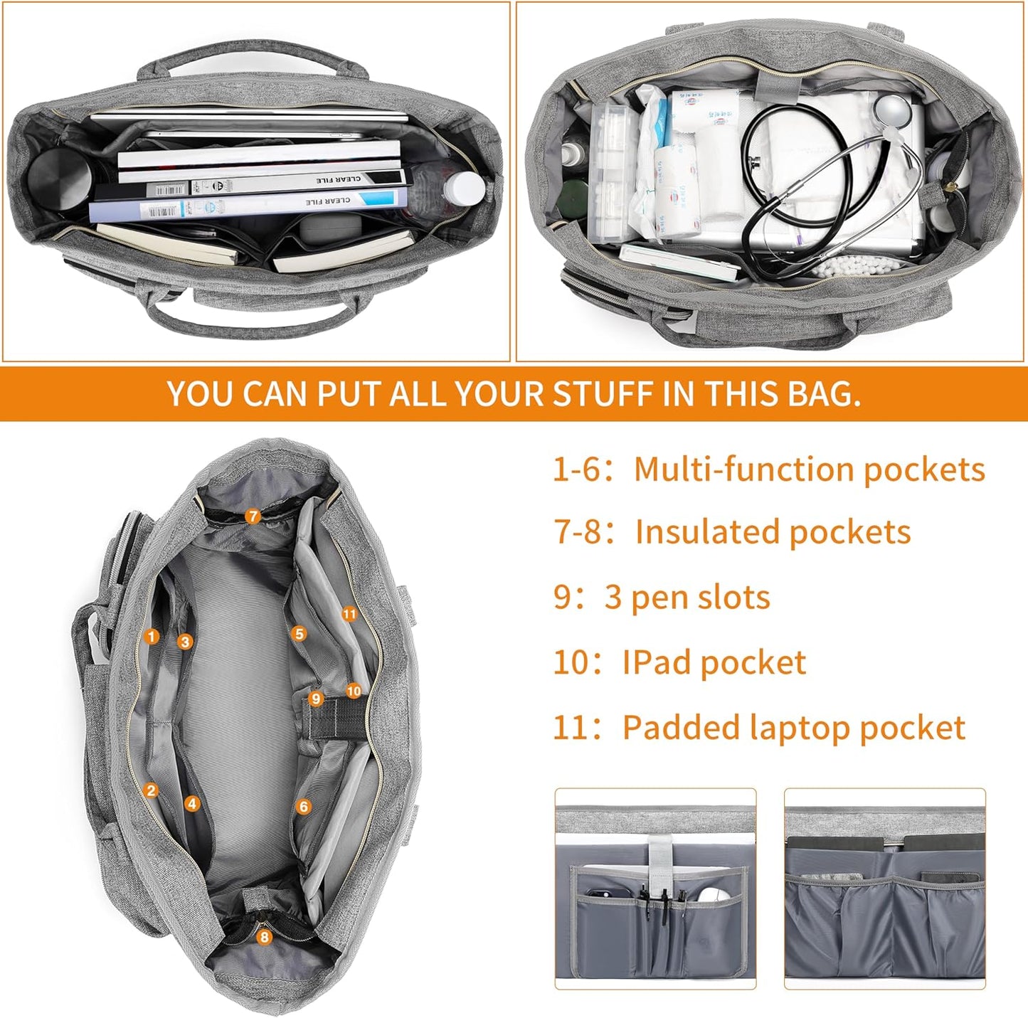 Laptop Tote Bag, Middle Size Computer Messenger Teacher Bag with 15.6'' Padded Laptop Sleeve - PuriLite
