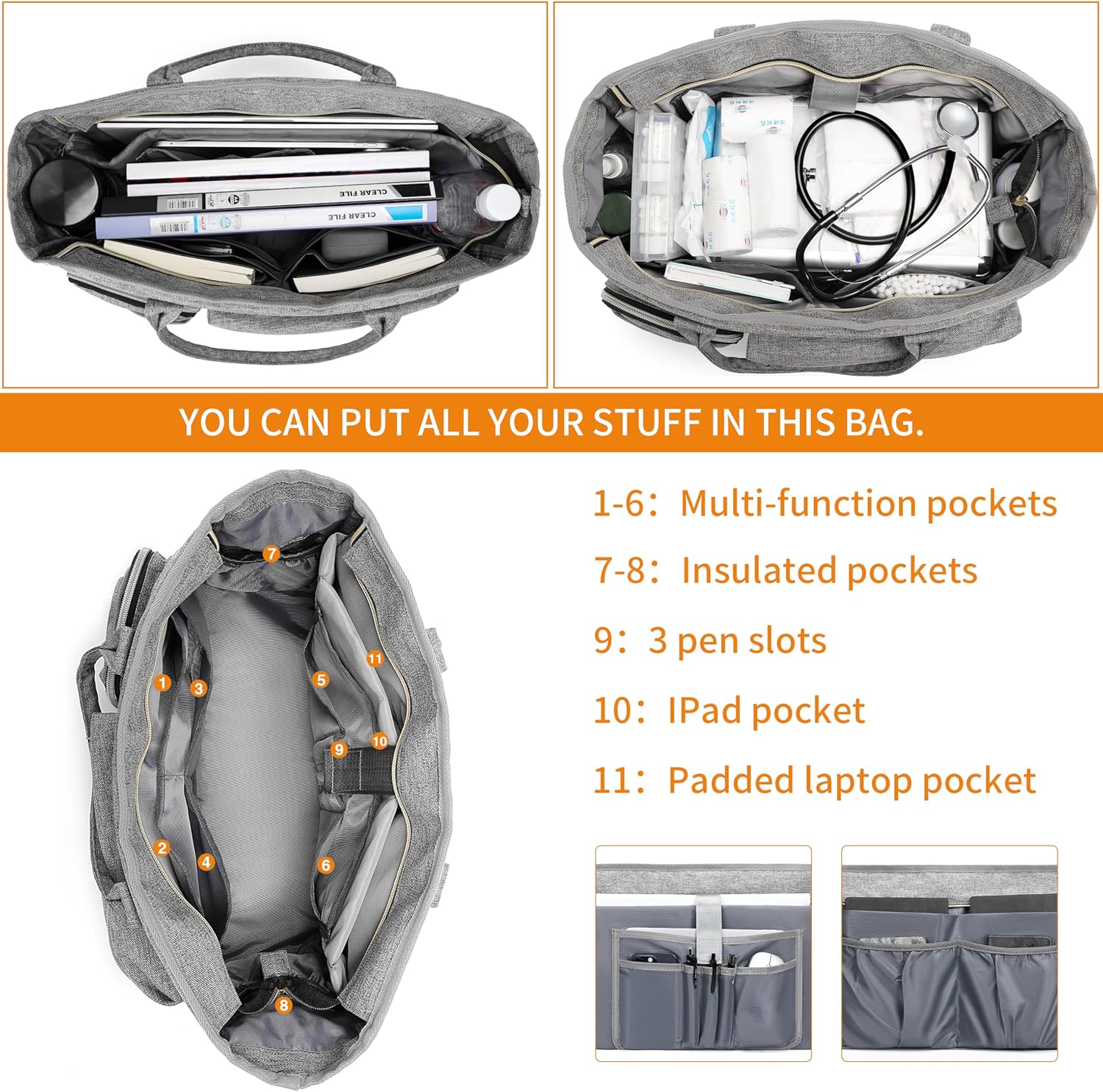 Laptop Tote Bag, Middle Size Computer Messenger Teacher Bag with 15.6'' Padded Laptop Sleeve - PuriLite