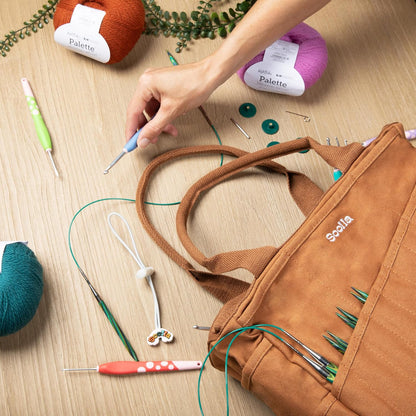 Soolla Studio Bag: Art Supply Storage Organizer & Pottery Tool Bag, Washable Tote, Yarn Bag, Crochet, 30 Pockets, 15+ Colors