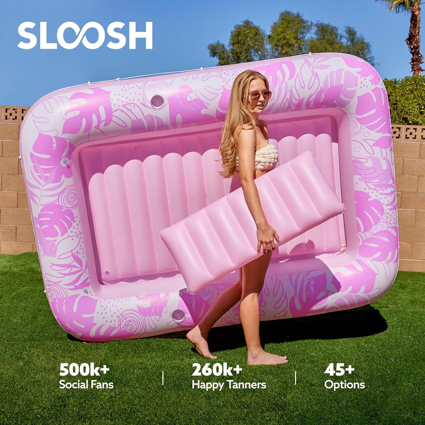 Sloosh Inflatable Tanning Pool Lounger Float-XL, 85" x 57" Extra Large Suntan Sun Tan tub for Adults, Bed Blow up, Raft Lounge Floatie, XL-Blue