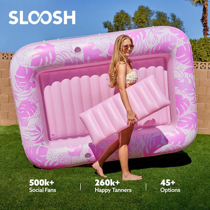 Sloosh Inflatable Tanning Pool Lounger Float-XL, 85" x 57" Extra Large Suntan Sun Tan tub for Adults, Bed Blow up, Raft Lounge Floatie, XL-Blue