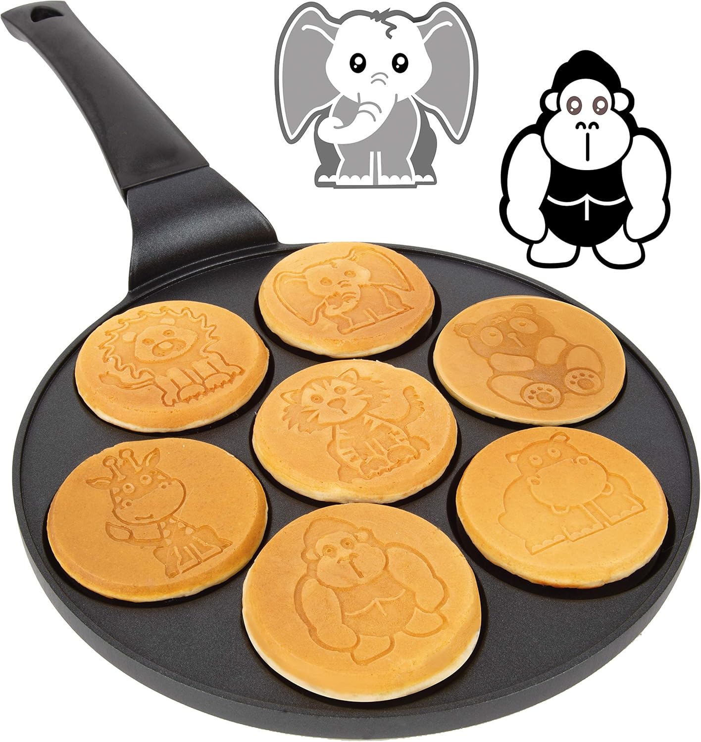 Animal Mini Pancake Pan - Make 7 Unique Flapjack Zoo Animals, Including a Elephant, Giraffe and More- Nonstick Pan Cake Maker Griddle for Breakfast Fun & Easy Cleanup, Unique Holiday Breakfast or Gift