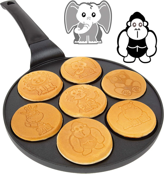 Animal Mini Pancake Pan - Make 7 Unique Flapjack Zoo Animals, Including a Elephant, Giraffe and More- Nonstick Pan Cake Maker Griddle for Breakfast Fun & Easy Cleanup, Unique Holiday Breakfast or Gift