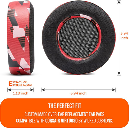 WC Freeze Virtuoso - Hybrid Fabric Cooling Gel Replacement Earpads for Corsair Virtuoso Gaming Headset, Made by Wicked Cushions, Improved Durability, Thickness and Sound Isolation |90s Black