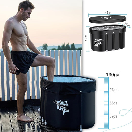 CalmMax Oval Ice Bath Tub with Cover for Athletes XL Portable Cold Plunge Tub for Cold Water Therapy Ice Baths at Home 105 * 70 * 65cm - 130 Gal Capacity Freestanding Bathtubs - PuriLite