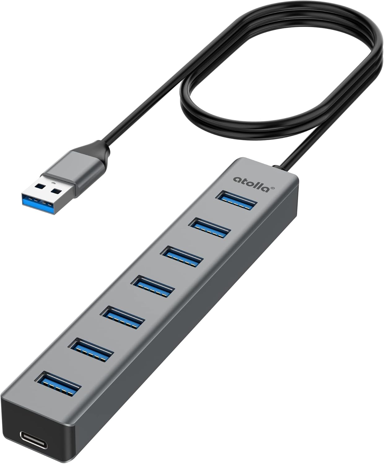 7-Port USB 3.0 Hub Aluminum Multi-Port USB Splitter with 1m Extension Cable, High-Speed 5Gbps Data Transfer for Laptop and Desktop Computers - PuriLite