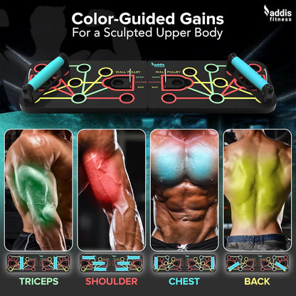 Push-Up Board with Tension Bands – 7-in-1 Portable & Foldable Push-Up System, Color-Coded Strength Training Board - PuriLite