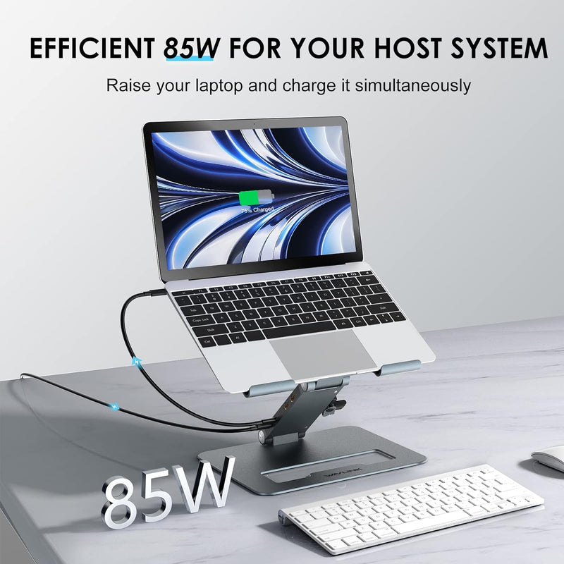 USB C Docking Station,WAVLINK 9-in-1 Hub with Adjustable Aluminum Laptop Stand with 2 * 4K HDMI, PD3.0, SD/TF, RJ45 Ethernet, 2*USB 3.0 Ports for MacBook & Windows, 10-17" Notebook and Table