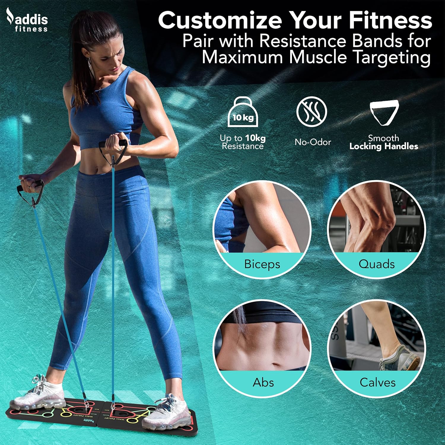 Push-Up Board with Tension Bands – 7-in-1 Portable & Foldable Push-Up System, Color-Coded Strength Training Board - PuriLite