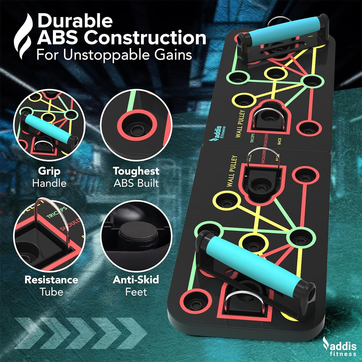 Push-Up Board with Tension Bands – 7-in-1 Portable & Foldable Push-Up System, Color-Coded Strength Training Board - PuriLite