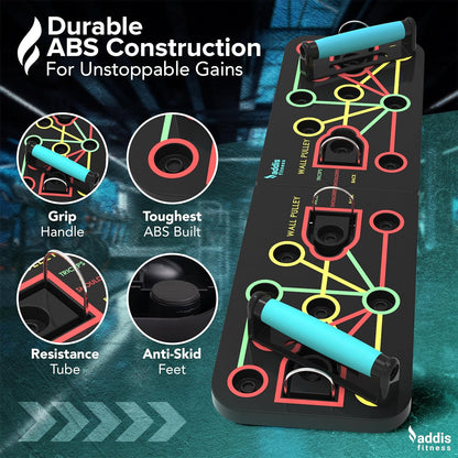 Push-Up Board with Tension Bands – 7-in-1 Portable & Foldable Push-Up System, Color-Coded Strength Training Board - PuriLite